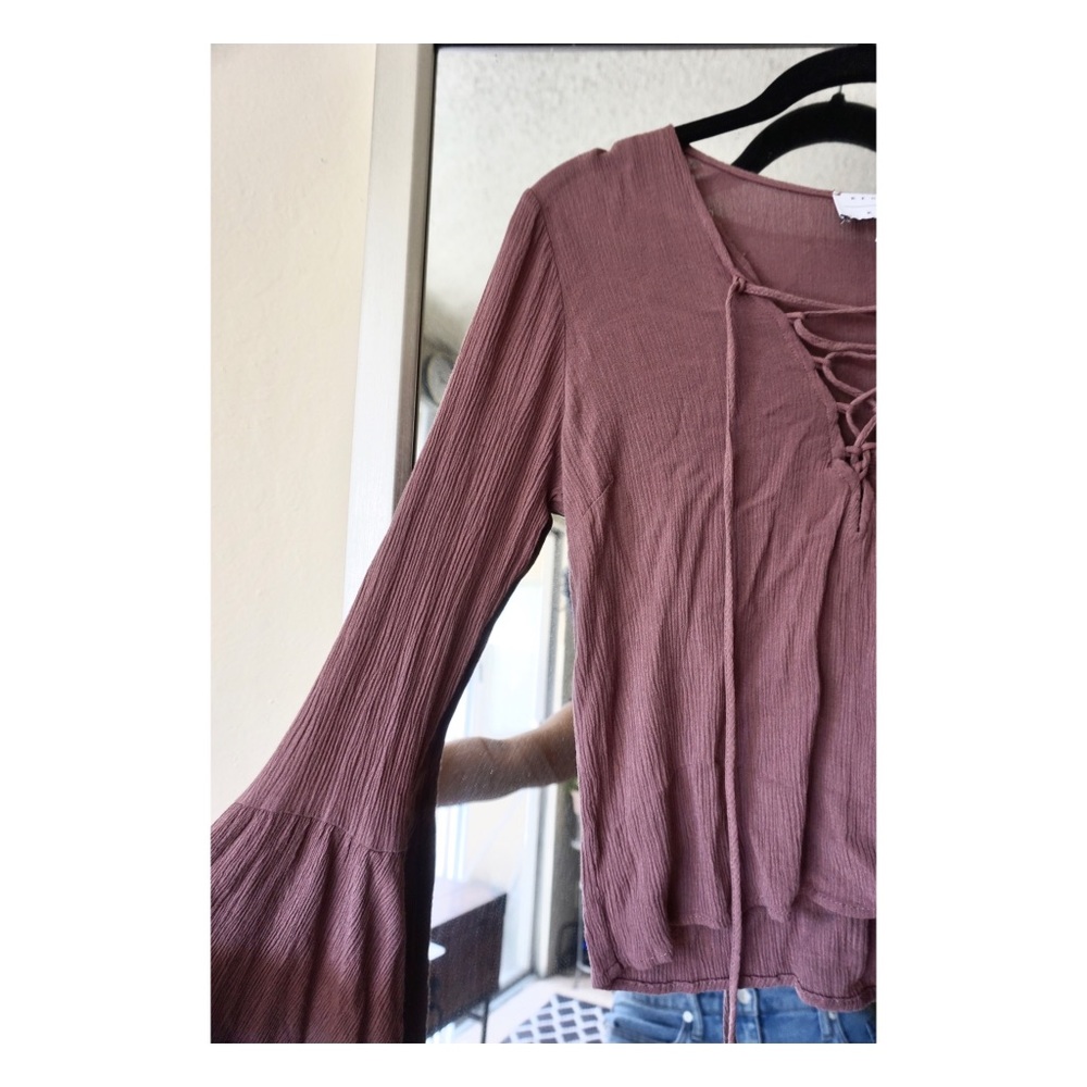 Kendall & Kylie Long Bell Sleeved Lace Up Blouse